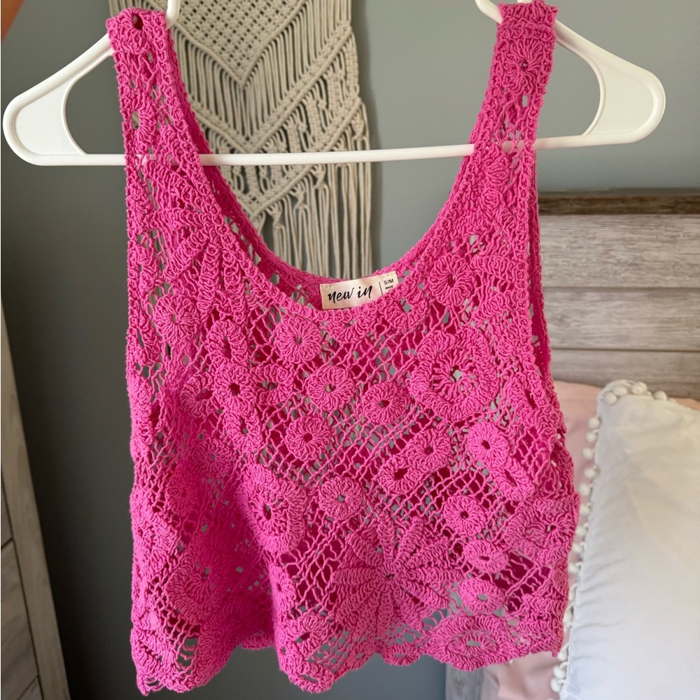 Pink Crochet Tank Top